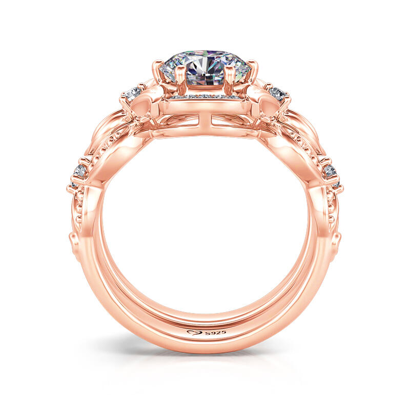 Jeulia Nature Inspired Round Cut Sterling Silver Ring Set