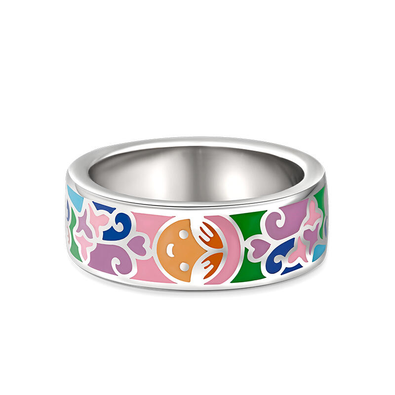 Jeulia Anillos de mujer de plata de ley con esmalte de flor y caras sonrientes