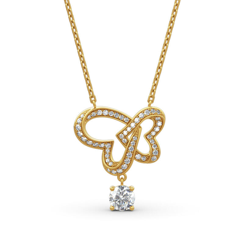 Jeulia Interlock Heart  Butterfly Design Sterling Silver Necklace