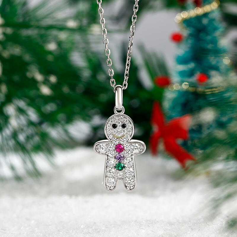 Jeulia "Little Sweetie" Gingerbread Man Sterling Silver Necklace