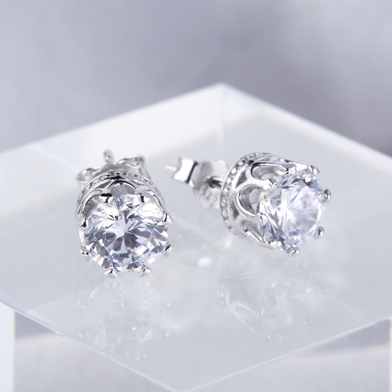 Jeulia Classic Crown Sterling Silver Stud Earrings