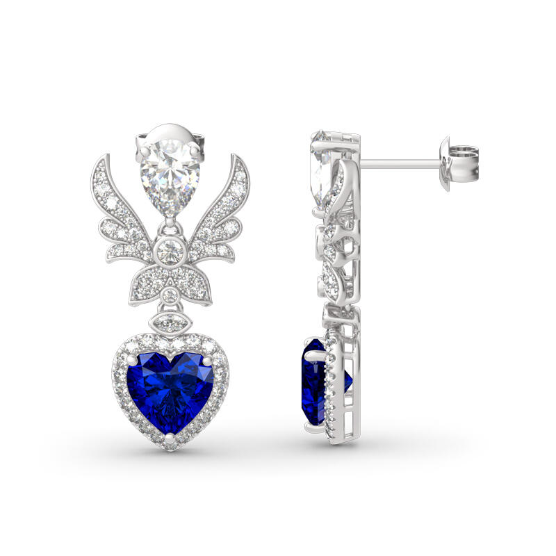 Jeulia "Forever By My Side" Angel Wing Heart Cut Sterling Silver Earrings