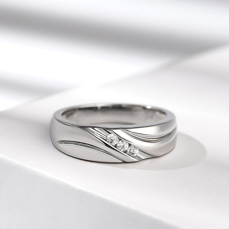 Jeulia 10K/14K/18K Or Platine Moissanite Coupe Ronde Trois Pierres Bague pour Homme