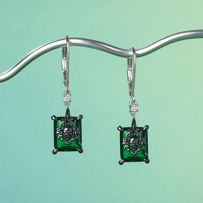 Jeulia "Phantom" Skull Emerald Cut Sterling Silver Earrings