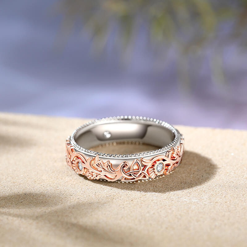 Jeulia Alliance Bague pour femme Deux tons Chardon et nœud celtique celtique Sculpté Unique Argent Sterling