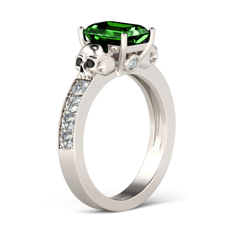 Jeulia Bague Deux Crânes en Argent Sterling Coupe Emeraude