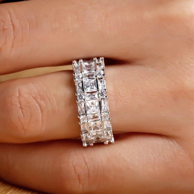 Jeulia Princess Cut Sterling Silver Women's Band