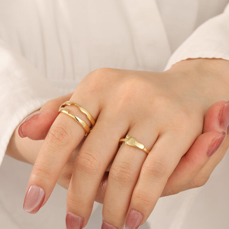 Jeulia Anillos de Rompecabezas con Huella Personalizada y Grabado de Plata de Ley