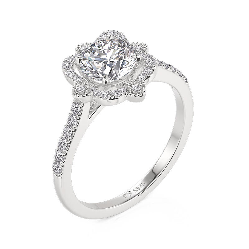 Jeulia Anillo de Compromiso Personalizado con Corte Redondo con Halo Hueco y Piedra de Nacimiento