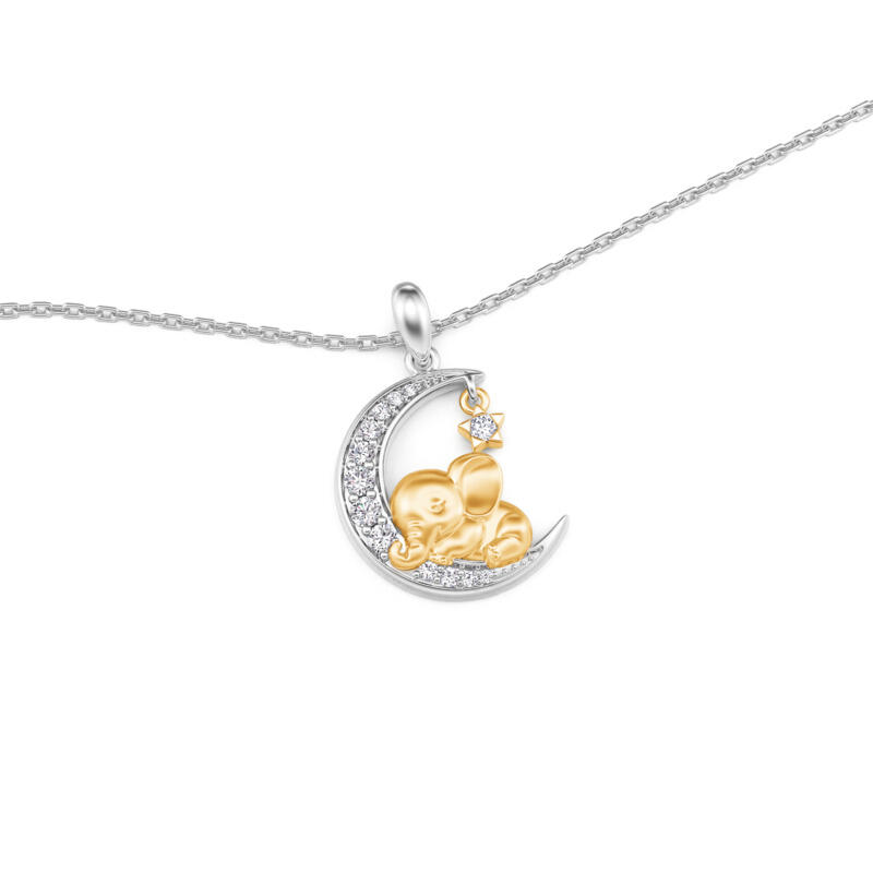 Jeulia Colgante Personalizado de Elefante Luna y Estrella con Piedra de Nacimiento
