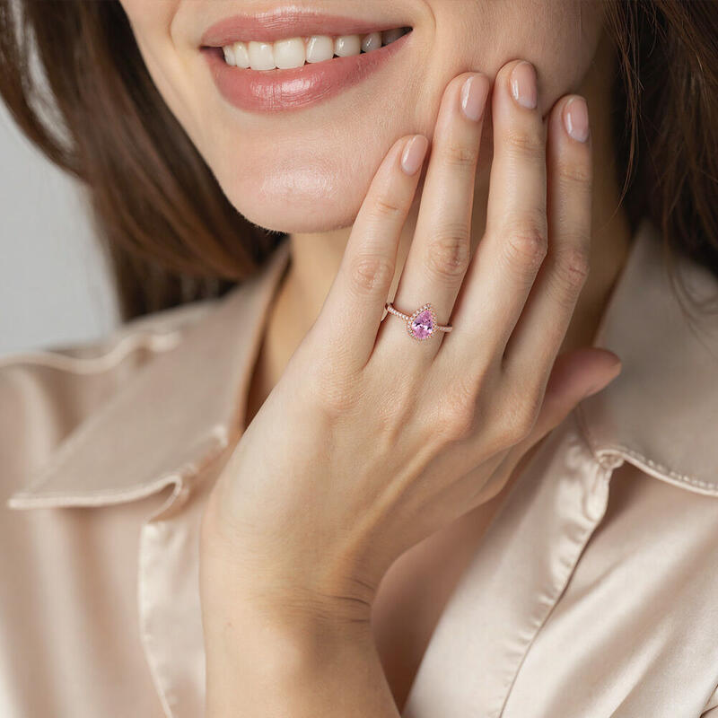 "Cheek To Cheek" 0.8ct Pear Cut Halo Engagement Ring