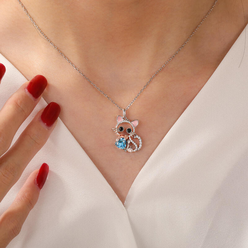 Jeulia Hug Me Custom Hollow Cat Necklace With Birthstone