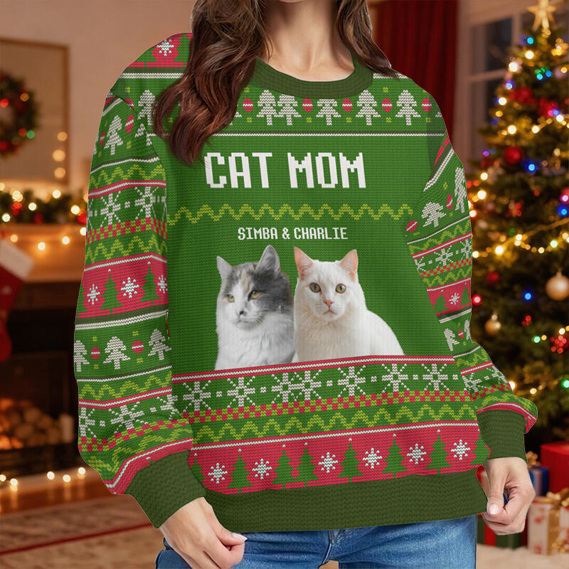 Personalized Ugly Sweater Unisex Custom Pet Photos Festive Green Design Perfect Christmas Gift for Pet Lovers