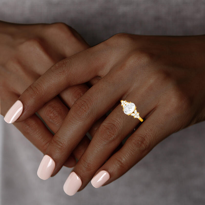 "A Midsummer's Promise" Oval Cut Cluster Side Stone Engagement Ring