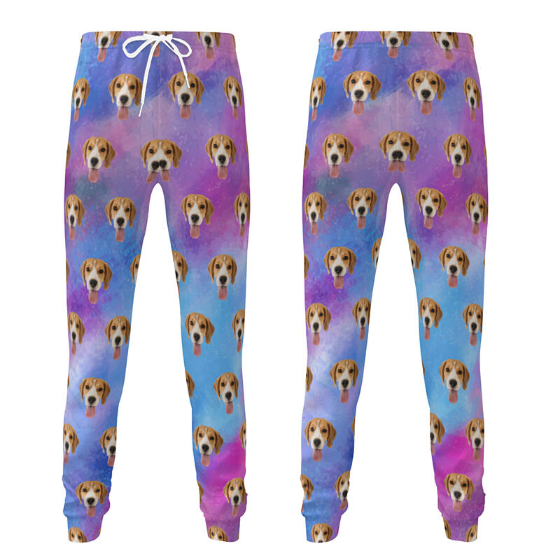 Gepersonaliseerde unisex joggingbroek met foto naar keuze Kleurrijk tie-dye-ontwerp Cadeau voor dierenliefhebbers