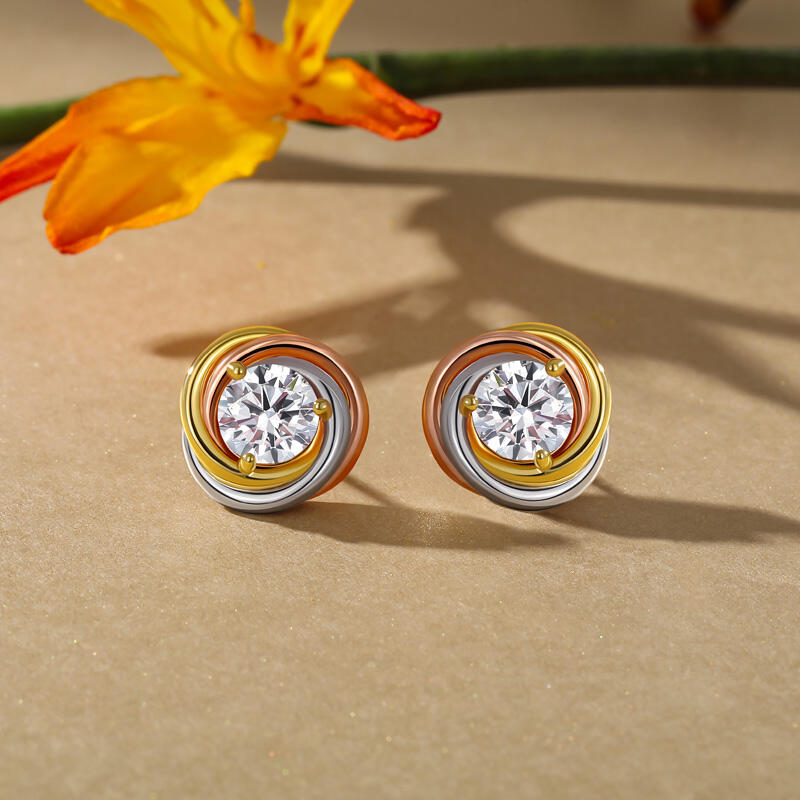 Jeulia Twisted Spiral Trinity Stud Earrings Sterling Silver