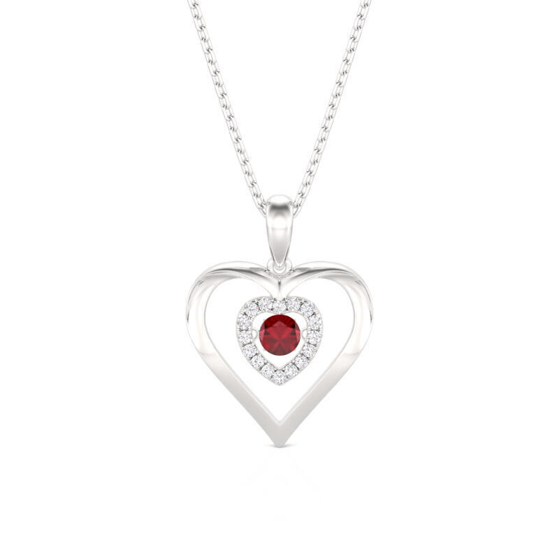 Jeulia Custom Double Heart Dancing Stone Necklace with Birthstone