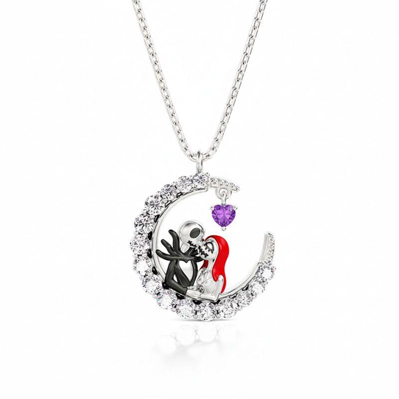 Jeulia "True Love's Kiss" Skull Couple Necklace With Birthstone