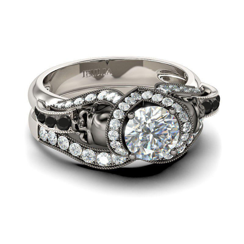 Jeulia Anillo Con Dos Tonos De Caravera De Talla Redonda En Plata De Ley