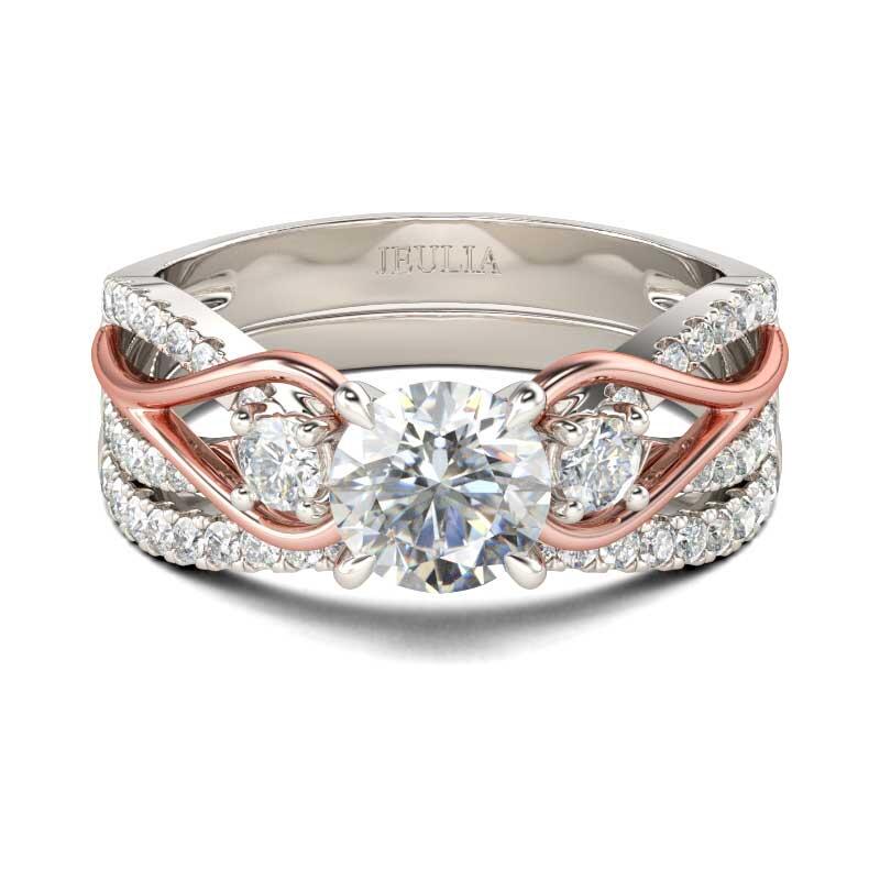 Jeulia Ensemble de bagues Double empilables en argent pour femmes pierre de Zircon, fiançaille