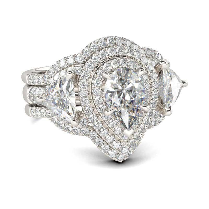 Anillo Con Doble Halo De Corte Pera En Plata De Ley