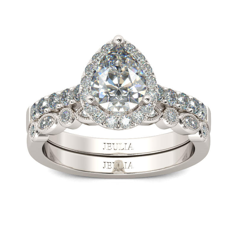 جوليا طقم خواتم هالة بقطع كمثرى من الفضة الإسترليني على شكل مسنن