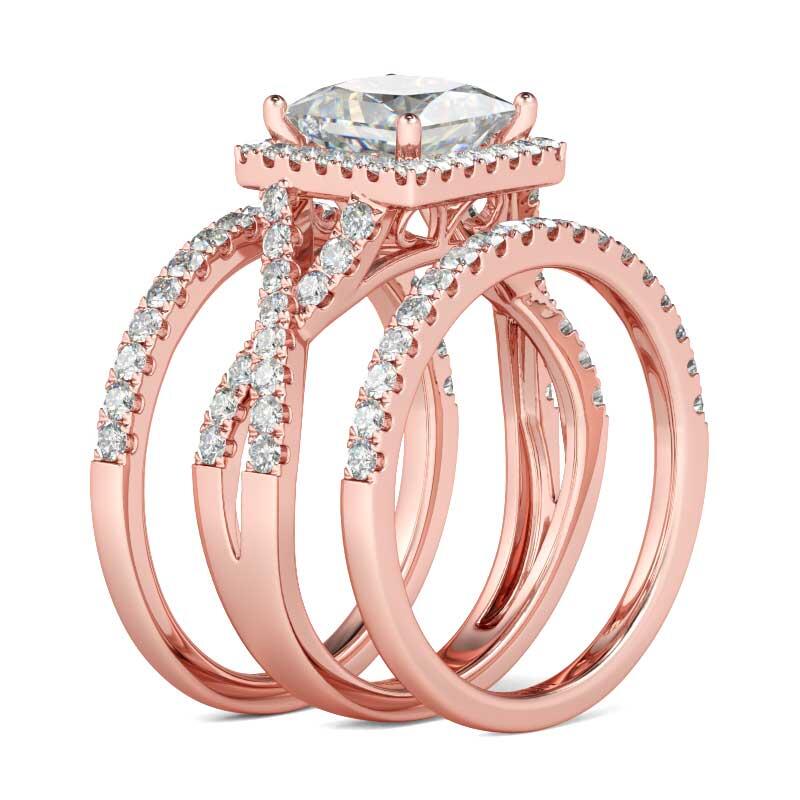 Jeulia 3PC Halo Princess Cut Sterling Silver Ring Set