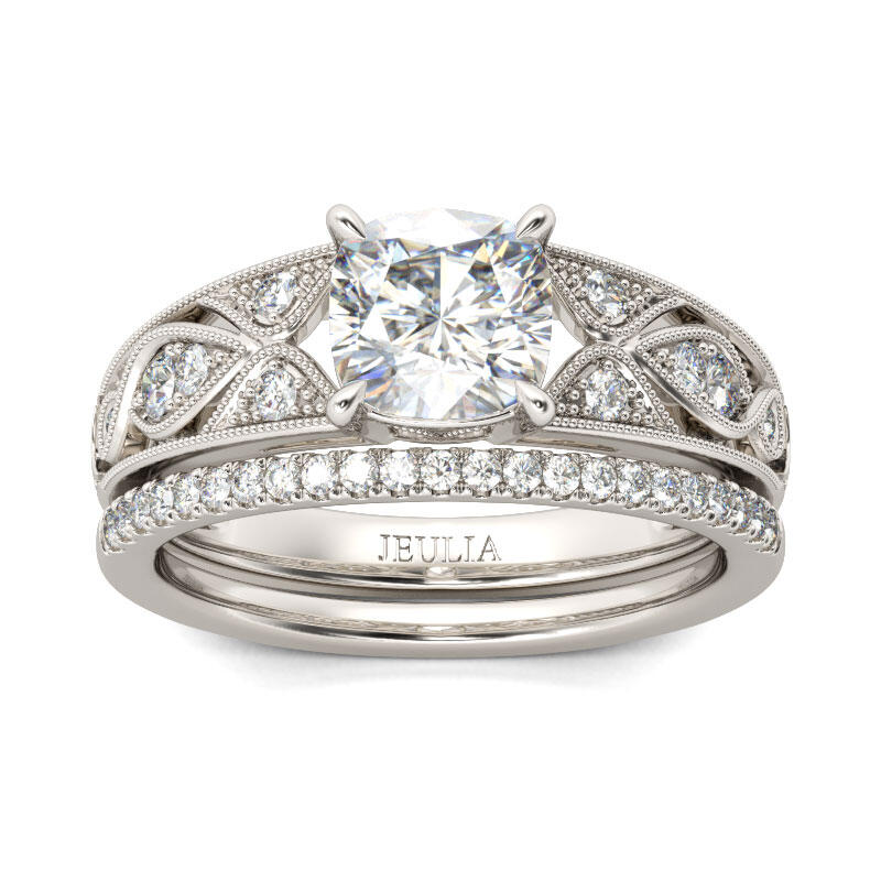 Jeulia Vintage Cushion Cut Sterling Silver Ring Set