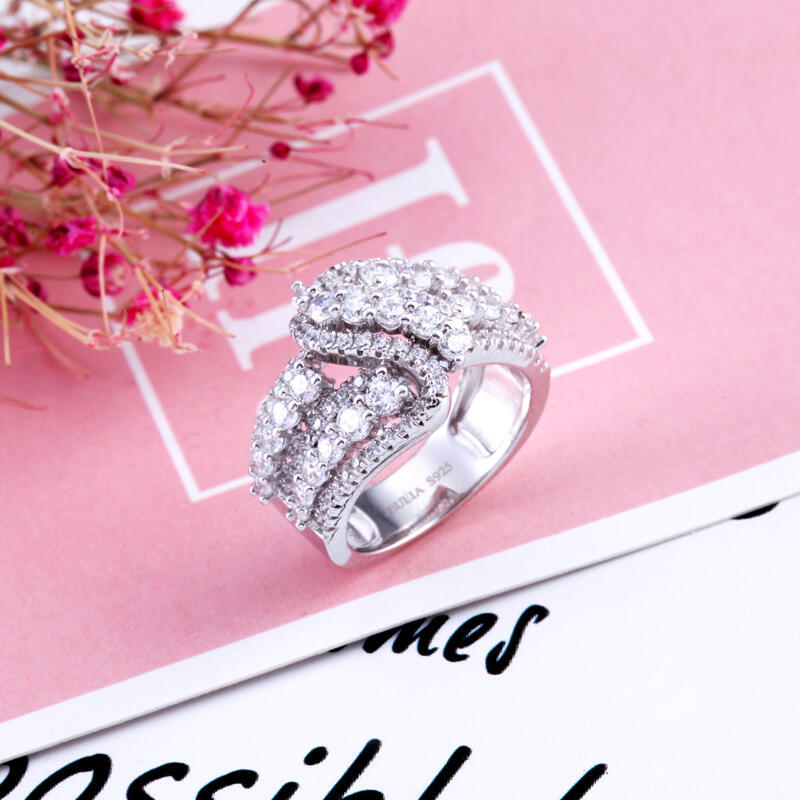 Jeulia Crossover Round Cut Sterling Silver Women's Wedding Band