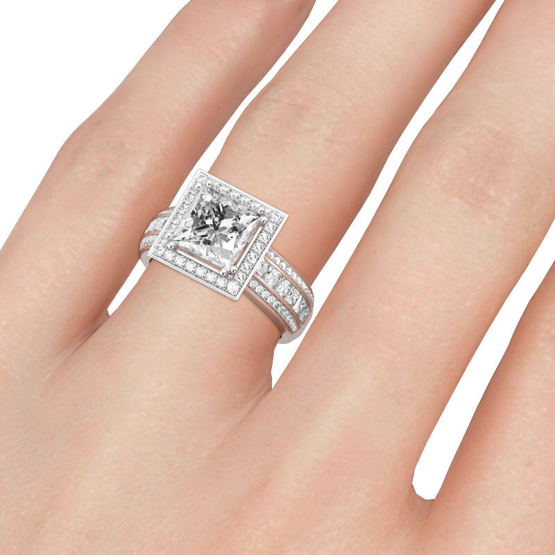 Jeulia Halo Princess Cut Sterling Silver Ring