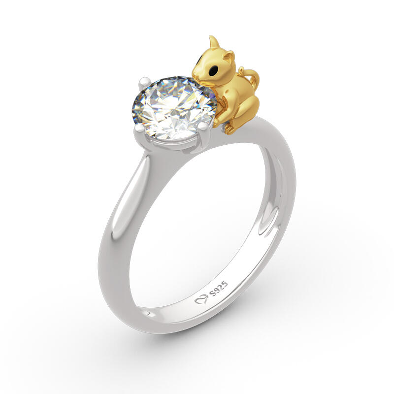 Jeulia Hug Me "Play with Me" Cat Round Cut Sterling Silver Ring