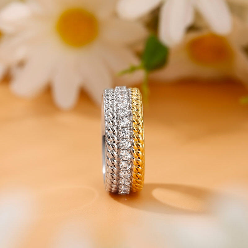 Jeulia Two Tone Cable Round Cut Sterling Silver Women's Band