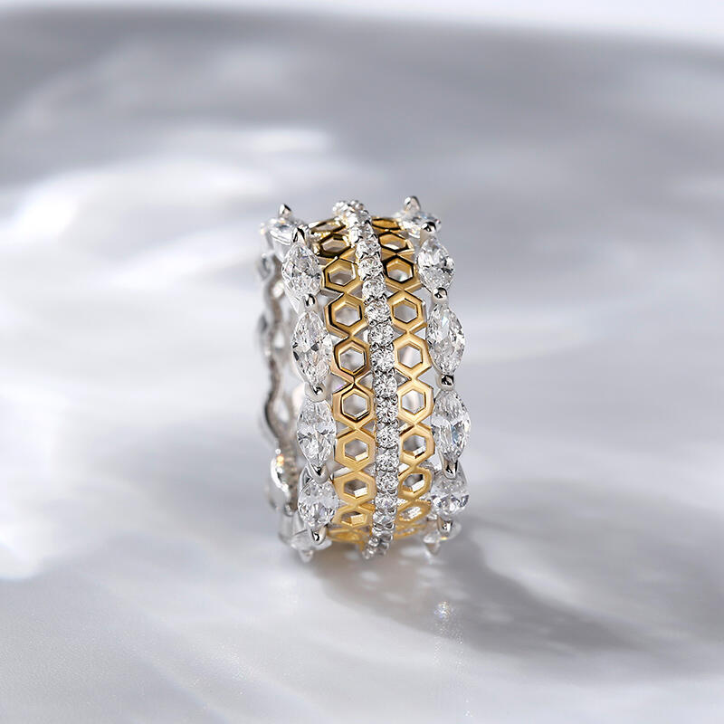 Jeulia Two Tone Vintage Honeycomb Hollow Sterling Silver Women's Band