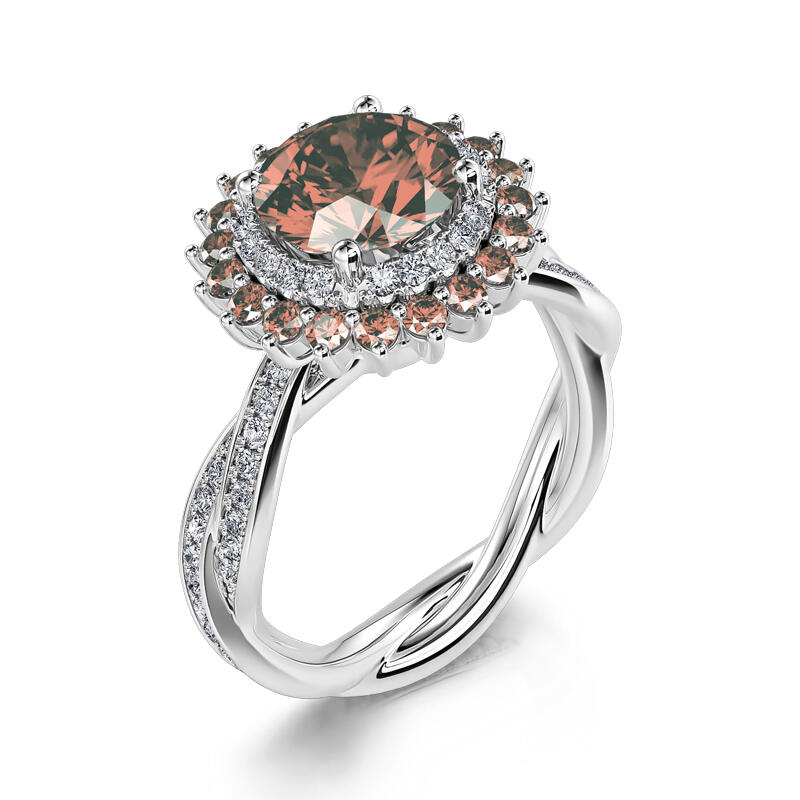 Jeulia "Delicious Coffee" Round Cut Sterling Silver Rotating Soothe Ring