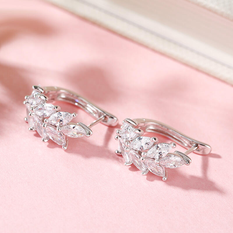 Jeulia Leaf Design Marquise Cut Sterling Silver Hoop Earrings