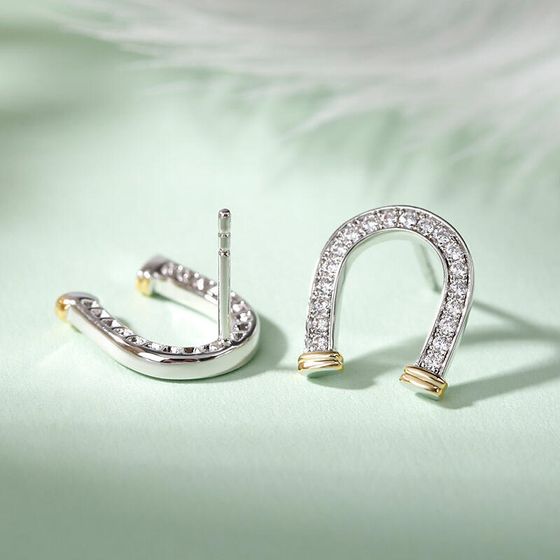 Jeulia "Lucky Horseshoe" Two Tone Sterling Silver Earrings