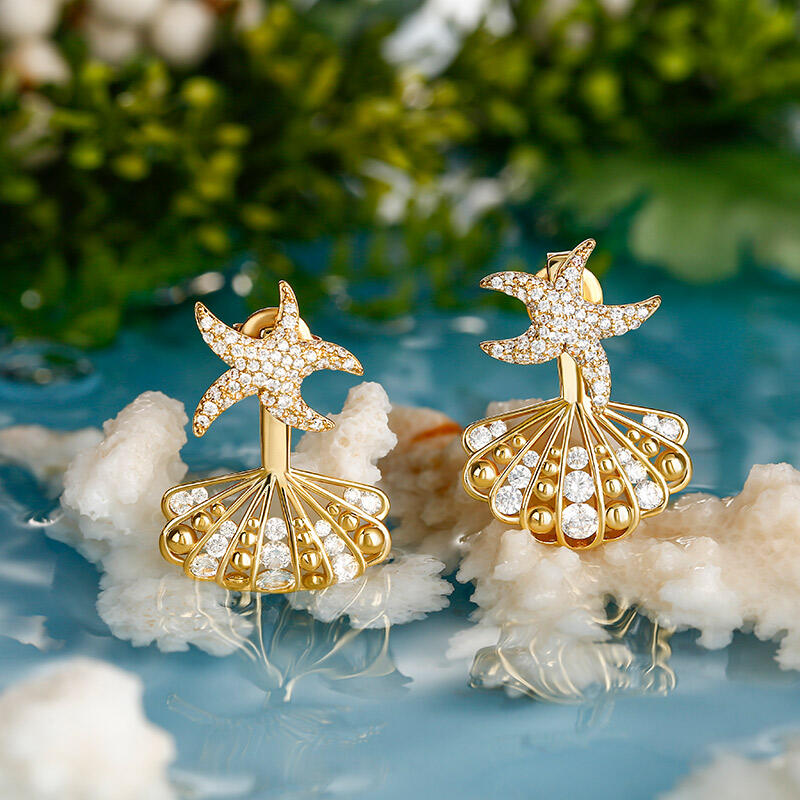 Jeulia "Sparkling Starfish & Shell" Sterling Silver Earrings