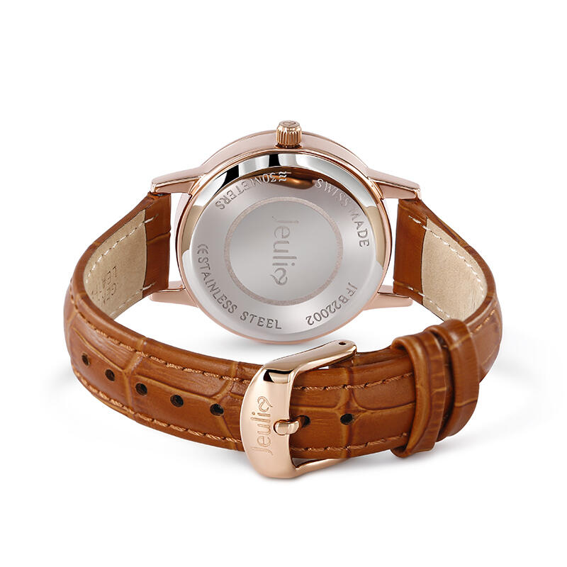 Jeulia "Dreamy Rainbow" Butterfly Design Quartz Brown Leather Watch with Ombre Dial