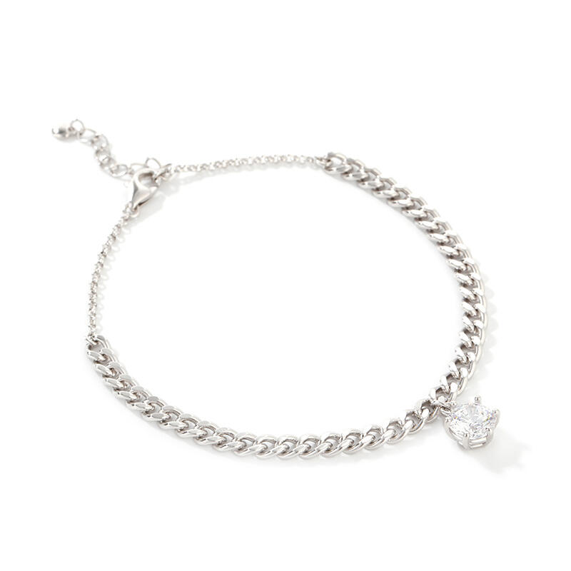 Jeulia Simple Design Round Cut Sterling Silver Anklet