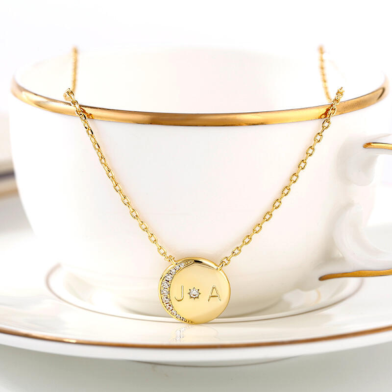 Jeulia "Moon and Sun" Personalized Sterling Silver Necklace