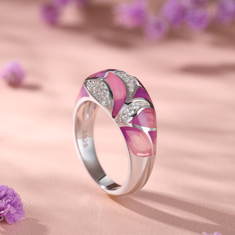Jeulia Anillo Esmalte de La Hoja de Plata Esterlina de Las Mujeres