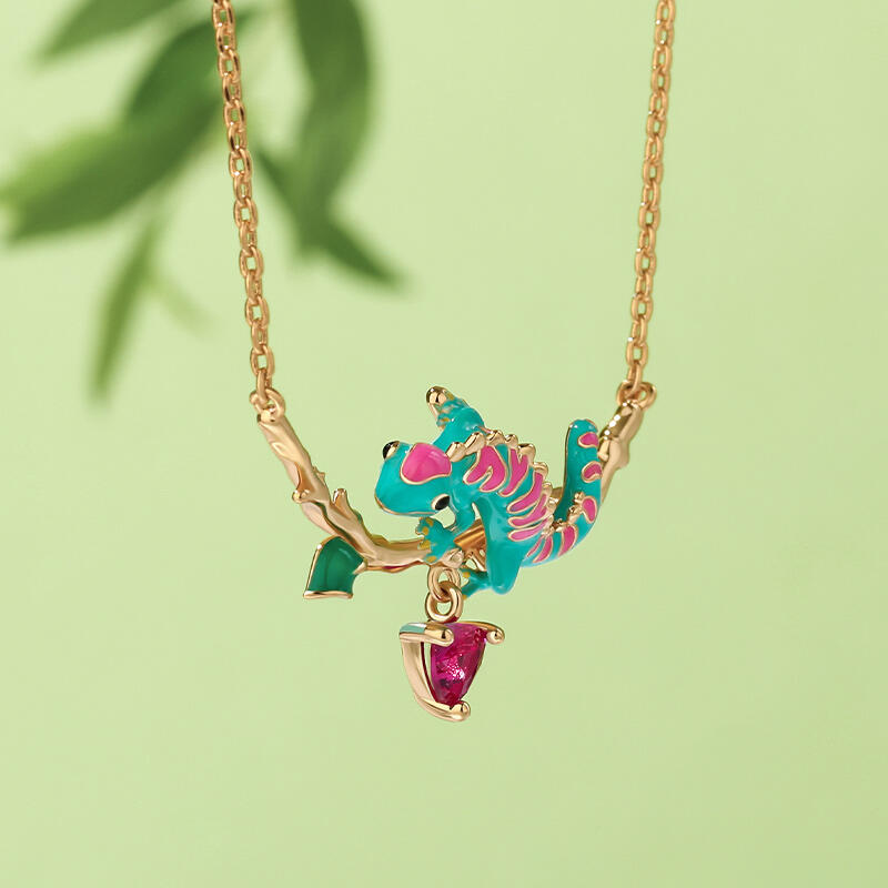 Jeulia "Sensitive Soul" Chameleon Enamel Sterling Silver Necklace