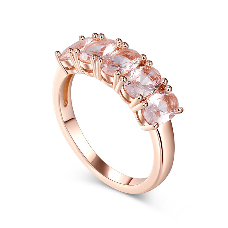 Jeulia Simple Oval Cut Synthetic Morganite Sterling Silver Women's Band