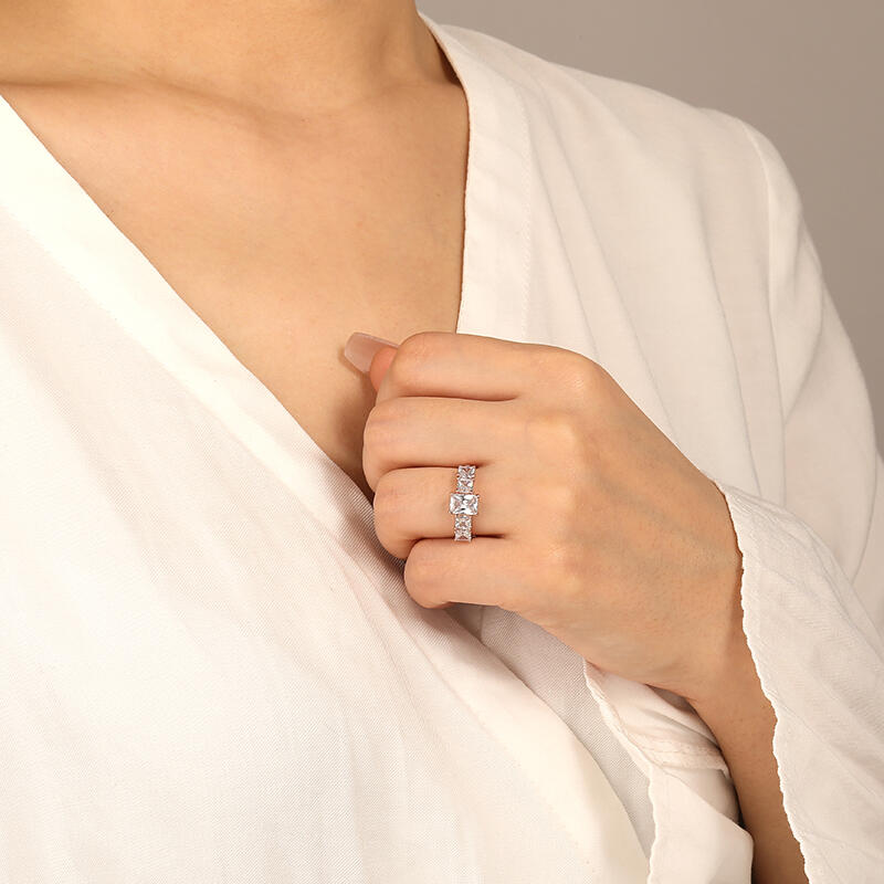 "I Am Always By Your Side" Radiant Cut Side Stone Engagement Ring