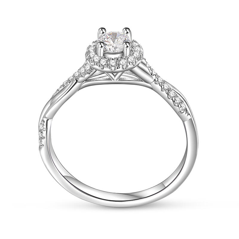 Jeulia Anillo de Compromiso Redondo Halo Plata Esterlina Diseño Torcido