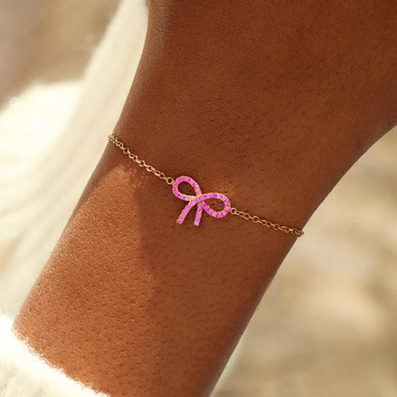 Jeulia Simple Pink Pave Bow Bracelet