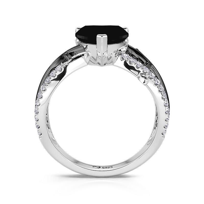 Jeulia Anillo Promesa Corazón Negro Trenzado de Plata Esterlina