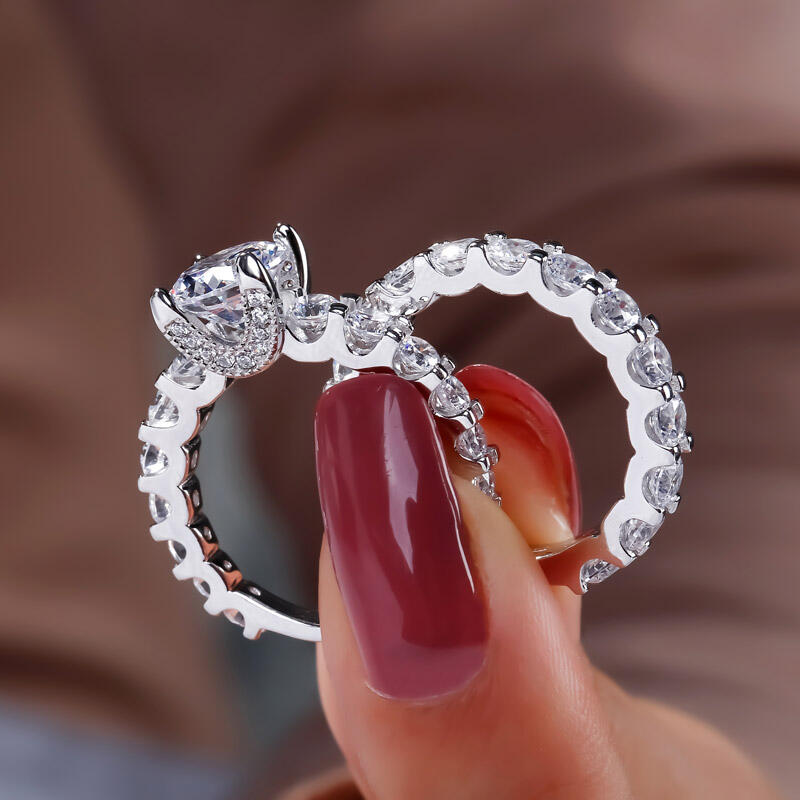 Jeulia Conjunto De Anillos Clásicos De Talla Redonda En Plata De Ley