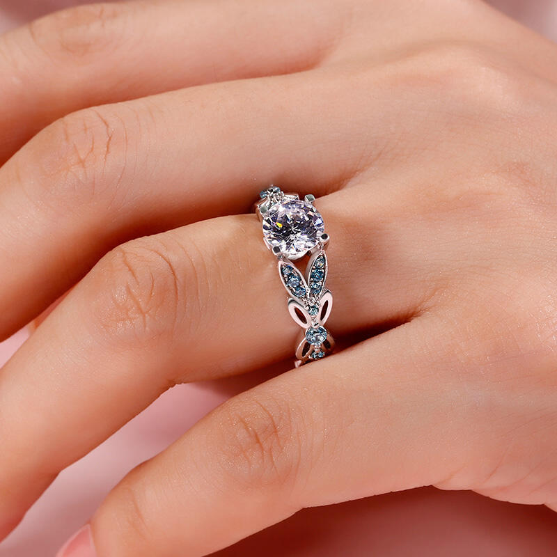 Jeulia Butterfly Round Cut Sterling Silver Ring