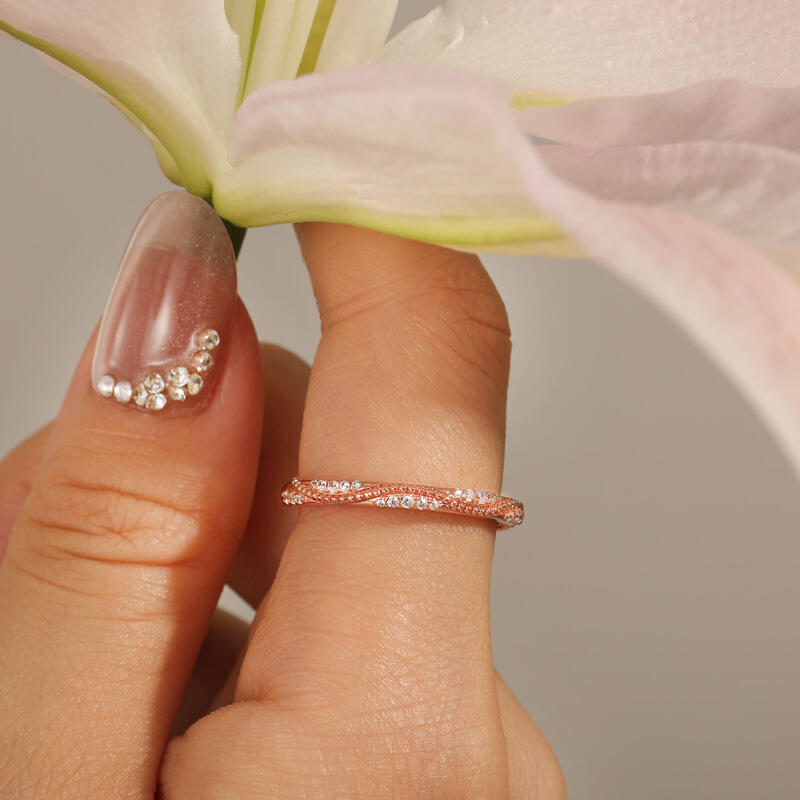 Jeulia Argolla de Eternidad Vintage con Diseño de Ola y Milgrain de Plata de Ley